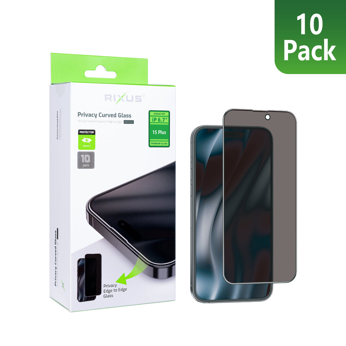 Rixus Privacy Full-Cover Panzerglas 10er Pack für iPhone 15 Plus