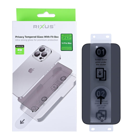 Rixus Privacy Panzerglas mit Montagehilfe für iPhone 14 Pro Max
