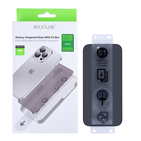 Rixus Privacy Panzerglas mit Montagehilfe für iPhone 14 Pro