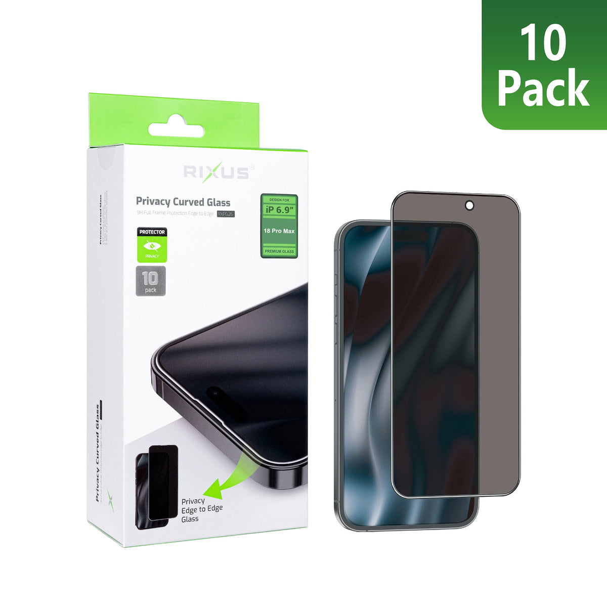 Rixus Privacy Full-Cover Panzerglas 10er Pack für iPhone 18 Pro Max