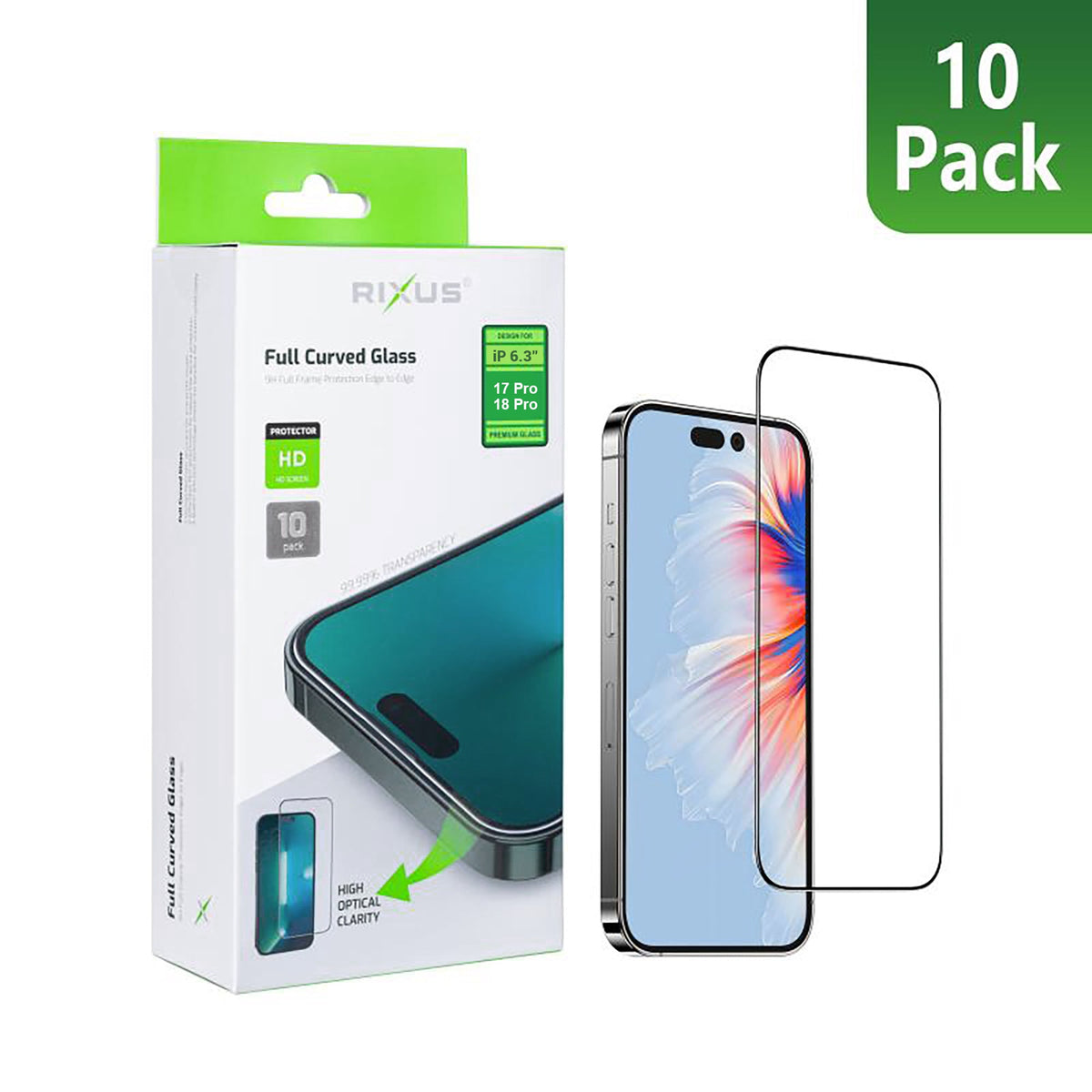 Rixus Clear HD Full-Cover Panzerglas 10er Pack für iPhone 18 Pro, iPhone 17 Pro