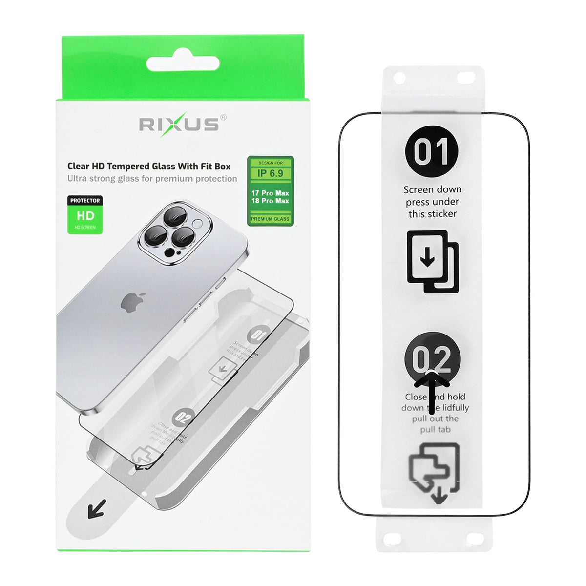 Rixus Clear HD Panzerglas mit Montagehilfe für iPhone 18 Pro Max, iPhone 17 Pro Max