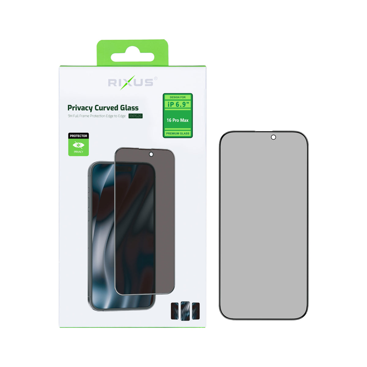 Rixus Privacy Full-Cover Panzerglas für iPhone 16 Pro Max