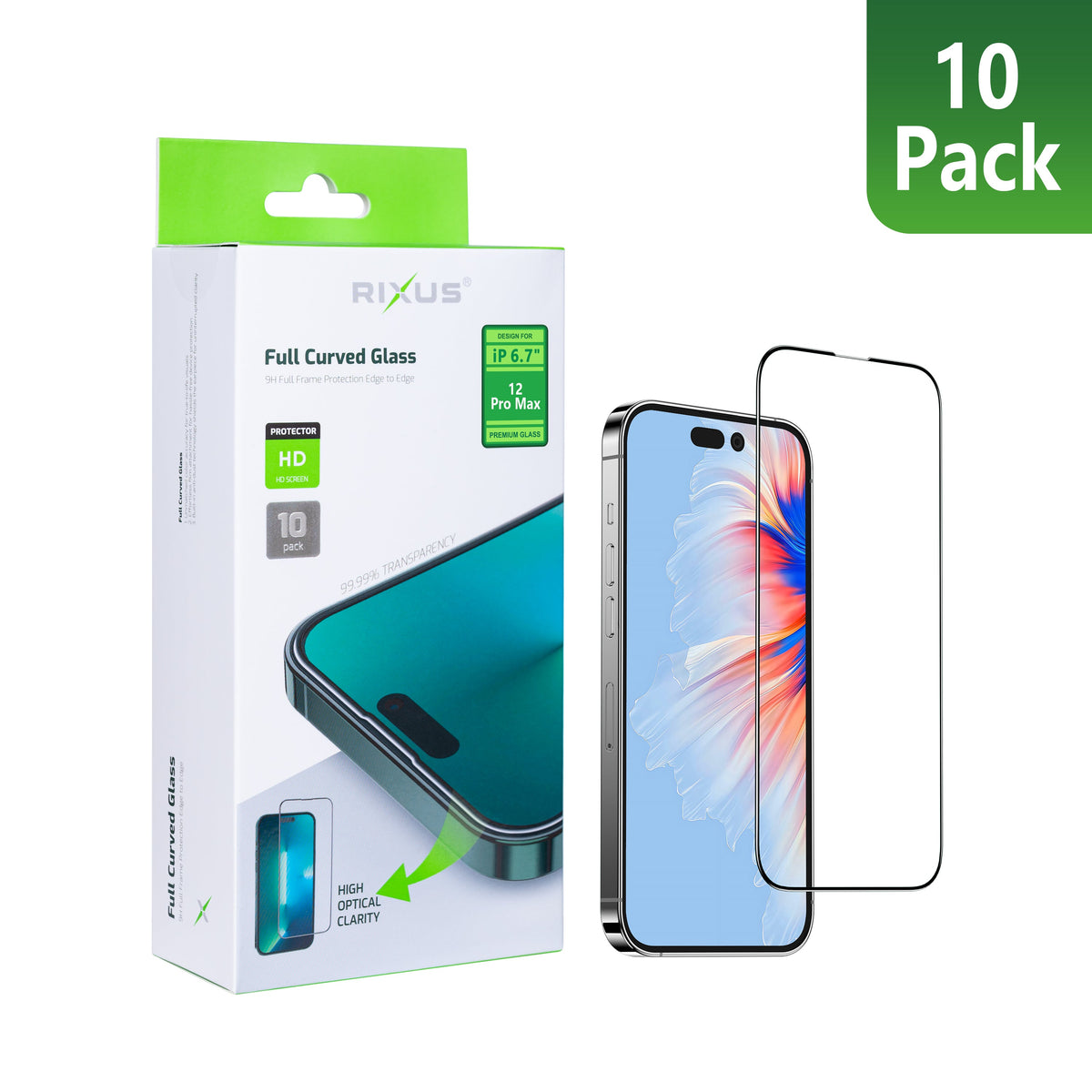 Rixus Clear HD Full-Cover Panzerglas 10er Pack für iPhone 12 Pro Max