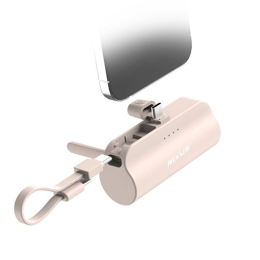 Rixus Mini Powerbank 5000 mAh USB-C mit Kabel Pink - Handyschmiede-saar
