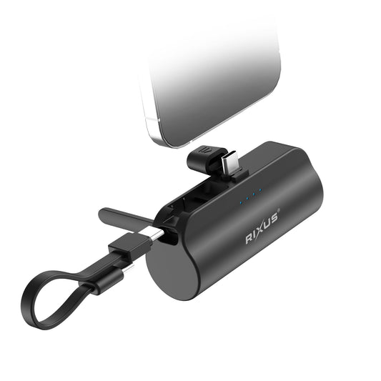 Rixus Mini Powerbank 5000 mAh USB-C mit Kabel Schwarz - Handyschmiede-saar