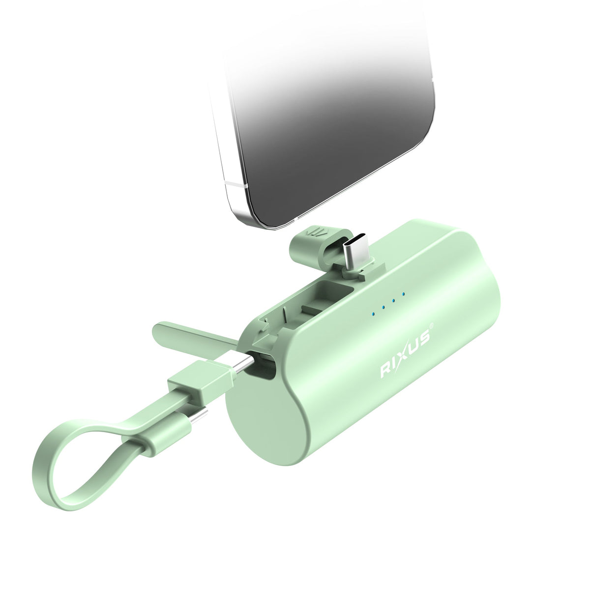 Rixus Mini Powerbank 5000 mAh USB-C mit Kabel Grün