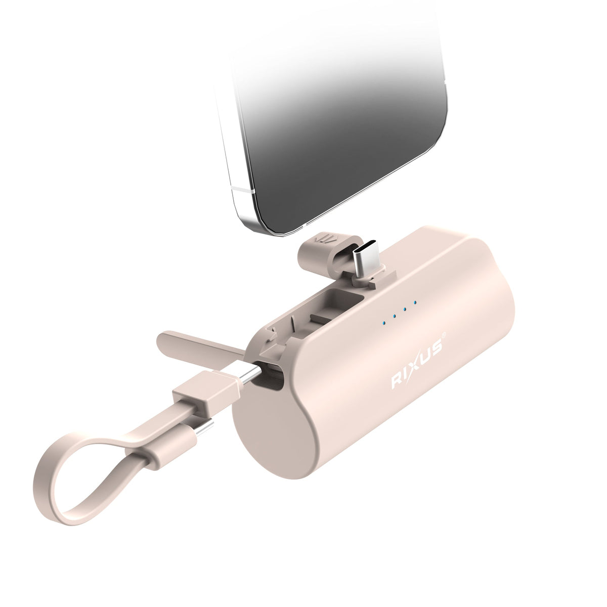 Rixus Mini Powerbank 5000 mAh USB-C mit Kabel Pink
