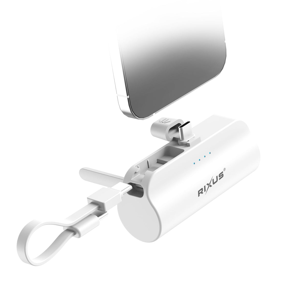 Rixus Mini Powerbank 5000 mAh USB-C mit Kabel Weiß